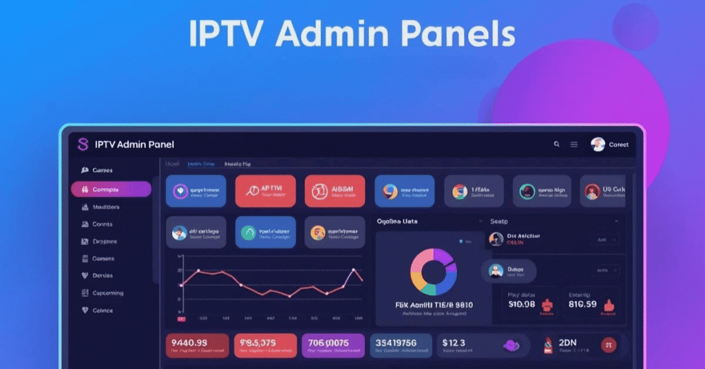 IPTV admin panel displaying sub-reseller hierarchy with credit allocation and active line count per reseller account